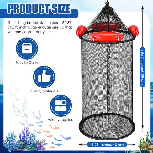 Large Collapsible Floating Fishing Basket 39 x 15.75 inch for Live Caught Fish Foldable Floating Fish Basket Net Bait for Bait Storage Cage for Keeping Minnows Shrimp in Saudi Arabia
