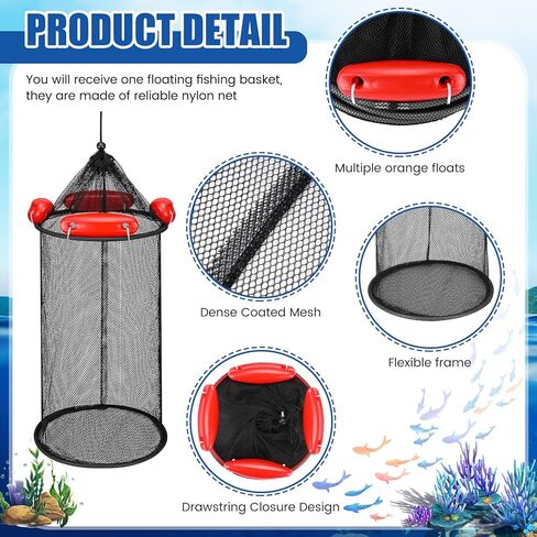 Large Collapsible Floating Fishing Basket 39 x 15.75 inch for Live Caught Fish Foldable Floating Fish Basket Net Bait for Bait Storage Cage for Keeping Minnows Shrimp in Saudi Arabia