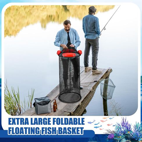 Large Collapsible Floating Fishing Basket 39 x 15.75 inch for Live Caught Fish Foldable Floating Fish Basket Net Bait for Bait Storage Cage for Keeping Minnows Shrimp in Saudi Arabia