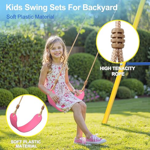 JYGOPLA 2 Seat Swing Set for Backyard, Heavy Duty Metal A-Frame Swing Holds 440 lbs,1 Adjustable Platform Swing Seat, and 1 u-Shape Seat Swing, Outdoor Playground Suitable for Kids Aged 3-8 Years in Saudi Arabia