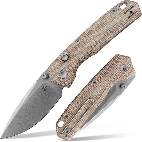 سكين جيب Vosteed Psyop EDC - شفرة S35VN Stonewash مقاس 2.99 بوصة - قفل بطانة علوية، مقبض ميكارتا Norplex UltreX™ الطبيعي - سكاكين الصيد والصيد - A2229 in Kuwait