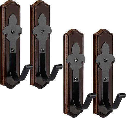 4 Pcs Large Wall Mount Holder Display, Horizontal Mount with Metal Hooks for Bow, Vintage Shooting Holder Hangers Wood Hunting Rack for Wall Display Sword as Gifts for Men in Saudi Arabia