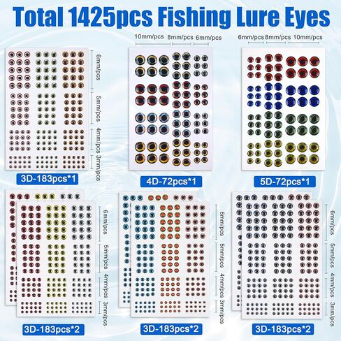 SILANON 1425pcs Fishing Lure Eyes, 3D/4D/5D Fishing Eyes Artificial Realistic Fish Eyes Fly Tying Eyes for Making Fishing Bait Lures Crafts DIY Materials Tool in Saudi Arabia