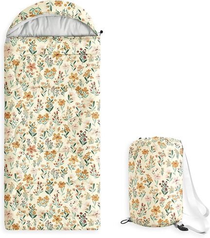 Wake In Cloud - Kids Sleeping Bag for Girls Toddlers, Camping in Warm Cold Weather, Backpacking Lightweight Compact Outdoor Liner for 3 Seasons Summer Spring Fall, Flowers Orange Cream in Saudi Arabia