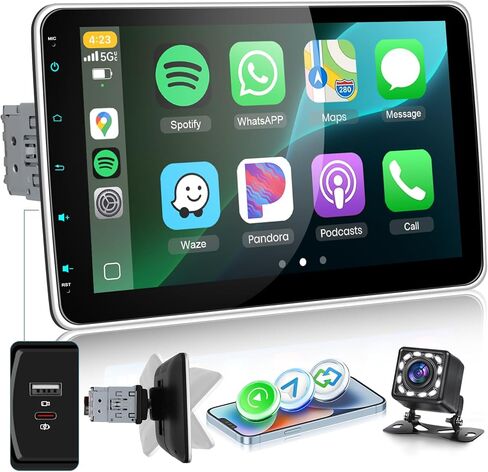 10.1 inch Single Din Car Stereo with Wireless Carplay Android Auto, Sellrich Touch Screen Bluetooth Single Din Radio with Mirror Link AM/FM/RDS USB/AUX/SD Card Ports External Mic+Reversing Camera in Kuwait