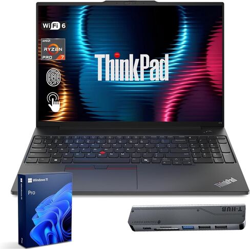 كمبيوتر محمول Lenovo ThinkPad E16 Gen 2 Business، شاشة لمس 16 بوصة FHD+، AMD Ryzen 7 7735U، ذاكرة الوصول العشوائي DDR5 سعة 32 جيجابايت، SSD 1 تيرابايت، HDMI، النوع C، بصمة الإصبع، لوحة مفاتيح بإضاءة خلفية، Wi-Fi 6، Windows 11 Pro، حزمة مع موزع USB-C 7 في  in Saudi Arabia