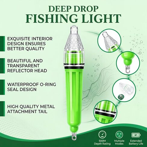 Gerrii 8 Pack Underwater Fishing Lights, Green LED Deep Drop Light for Night Fishing, 4 x 6.7 Inch & 4 x 4.7 Inch Waterproof 360 Degree Bait Lure Attractant, Aa Battery for Saltwater Sea Lake River in Saudi Arabia