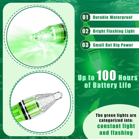 Gerrii 8 Pack Underwater Fishing Lights, Green LED Deep Drop Light for Night Fishing, 4 x 6.7 Inch & 4 x 4.7 Inch Waterproof 360 Degree Bait Lure Attractant, Aa Battery for Saltwater Sea Lake River in Saudi Arabia