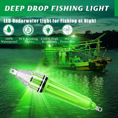 Gerrii 8 Pack Underwater Fishing Lights, Green LED Deep Drop Light for Night Fishing, 4 x 6.7 Inch & 4 x 4.7 Inch Waterproof 360 Degree Bait Lure Attractant, Aa Battery for Saltwater Sea Lake River in Saudi Arabia