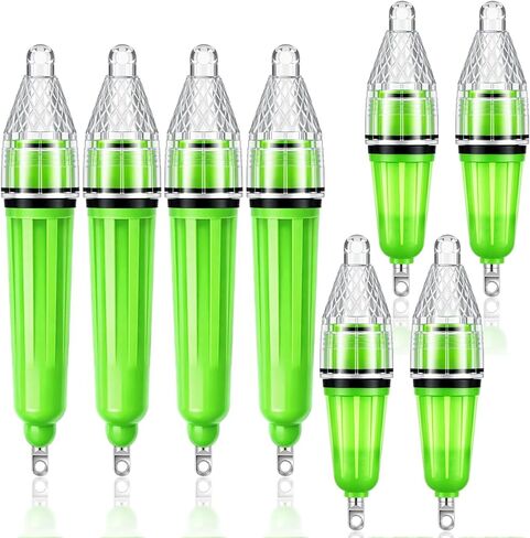 Gerrii 8 Pack Underwater Fishing Lights, Green LED Deep Drop Light for Night Fishing, 4 x 6.7 Inch & 4 x 4.7 Inch Waterproof 360 Degree Bait Lure Attractant, Aa Battery for Saltwater Sea Lake River in Saudi Arabia