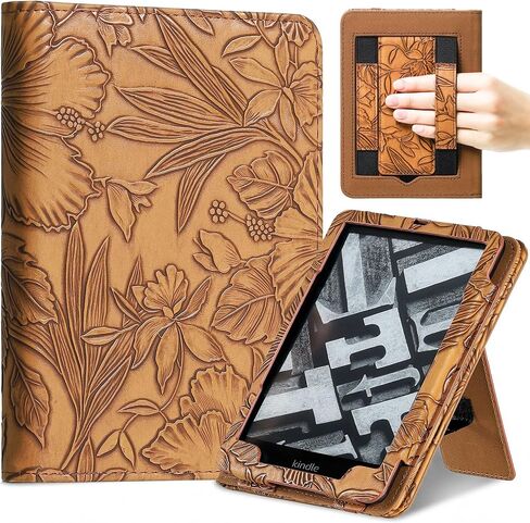 Aesthetic Book Case for 7"/6.8" Kindle Paperwhite (12th/11th Generation) & Colorsoft, Vintage Pu Leather Folio Sleeve with Stand, Left/Right Hand Straps & Card Pocket Wallet (Dark Brown) in Saudi Arabia