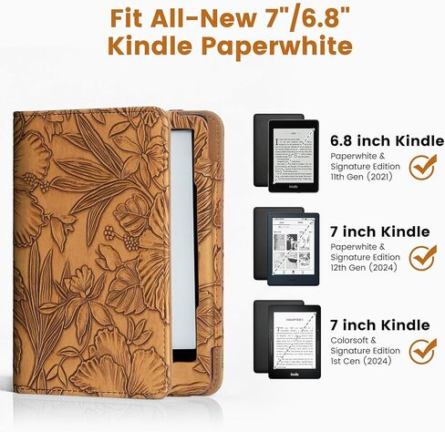 Aesthetic Book Case for 7"/6.8" Kindle Paperwhite (12th/11th Generation) & Colorsoft, Vintage Pu Leather Folio Sleeve with Stand, Left/Right Hand Straps & Card Pocket Wallet (Dark Brown) in Saudi Arabia