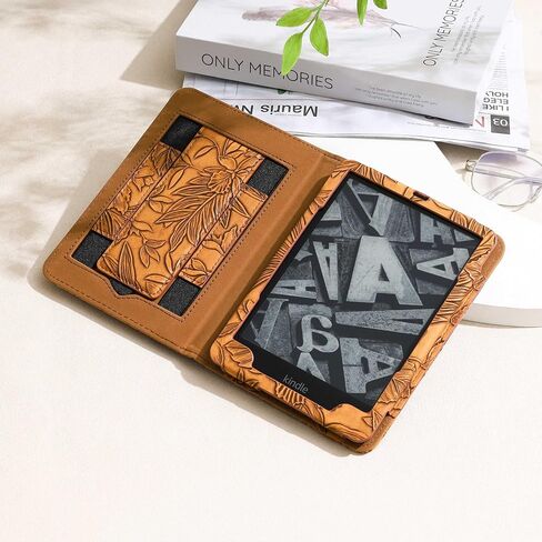 Aesthetic Book Case for 7"/6.8" Kindle Paperwhite (12th/11th Generation) & Colorsoft, Vintage Pu Leather Folio Sleeve with Stand, Left/Right Hand Straps & Card Pocket Wallet (Dark Brown) in Saudi Arabia