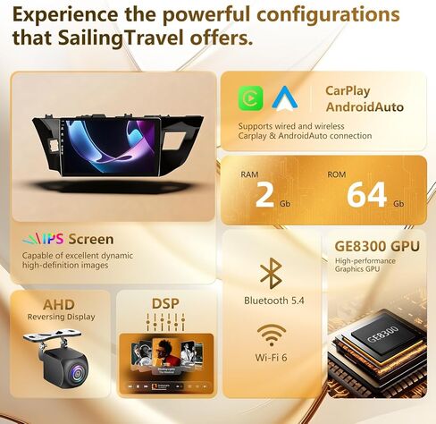 Car Radio Stereo for Toyota Corolla 2014-2016, Android 13 Wireless CarPlay Android Auto, Head Unit HD Touchscreen, QLED/Bluetooth/SWC/GPS Navigation/FM/Wifi/1080P Rearview Camera (Corolla14-2+64) in Saudi Arabia