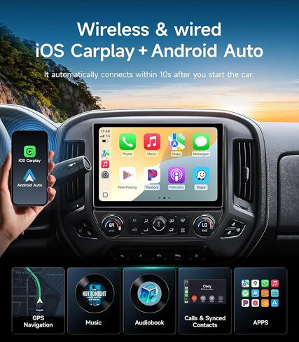 راديو ستيريو للسيارة مقاس 11.5 بوصة لسيارة Chevy Silverado & GMC Sierra 2014 2015 2016 2017 2018 - CarPlay اللاسلكي Android Auto 5G WiFi GPS Navigation Bluetooth FM/SWC Touchscreen 1080P كاميرا احتياطية in Saudi Arabia
