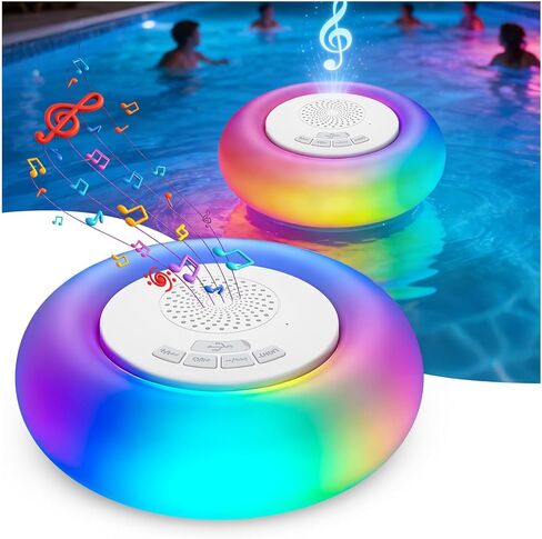 2 Pack Floating Pool Lights with Bluetooth Pool Speaker, 2-in-1 RGB Pool Lights, IP68 Waterproof, 360° Hi-Fi Sound for Pool, Hot Tub and Outdoor Parties in Saudi Arabia