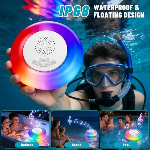 2 Pack Floating Pool Lights with Bluetooth Pool Speaker, 2-in-1 RGB Pool Lights, IP68 Waterproof, 360° Hi-Fi Sound for Pool, Hot Tub and Outdoor Parties in Saudi Arabia