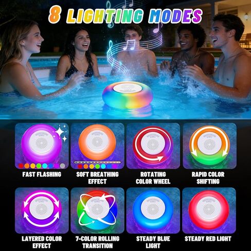 2 Pack Floating Pool Lights with Bluetooth Pool Speaker, 2-in-1 RGB Pool Lights, IP68 Waterproof, 360° Hi-Fi Sound for Pool, Hot Tub and Outdoor Parties in Saudi Arabia