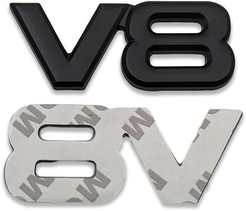 قطعتان من شعار معدني ثلاثي الأبعاد كلاسيكي V-8 ملصق شارة المحرك ملصق رياضي لاستبدال صندوق السيارة للمركبة العالمية (كروم) in Saudi Arabia