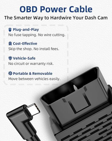 مجموعة أسلاك أجهزة Dash Cam USB C - كابل طاقة OBD مع وضع انتظار 24 ساعة، حماية من الجهد المنخفض واكتشاف السائق، متوافق مع Redtiger، Wolfbox، Vantrue، Viofo، Rove، TERUNSOUL ومعظم كاميرات Dash in Kuwait