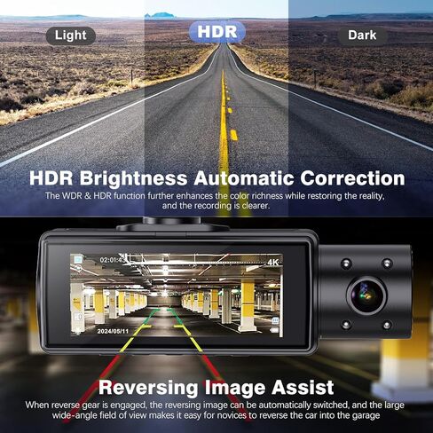 4K+1080P+1080P 5.8GHz WiFi Dash Cam Front and Rear Inside, Free 64G SD Card, 4K UHD 3 Channel Dash Camera for Cars, 360° All Sides Dashcam, G-Sensor, Night Vision, WDR, 24H Parking Monitor in Saudi Arabia