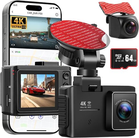 4K Dash Cam Front and Rear, STARVIS 2 Night Vision, Free 64GB Card, 5GHz WiFi with App, Built-in GPS, Dash Camera for Cars 170° Wide Angle, 3" IPS Screen, Loop Recording, 24H Parking Monitor in Saudi Arabia