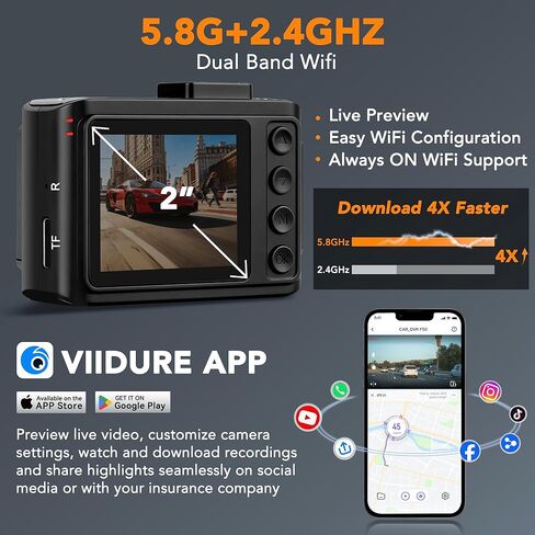 4K Dash Cam Front and Rear, STARVIS 2 Night Vision, Free 64GB Card, 5GHz WiFi with App, Built-in GPS, Dash Camera for Cars 170° Wide Angle, 3" IPS Screen, Loop Recording, 24H Parking Monitor in Saudi Arabia