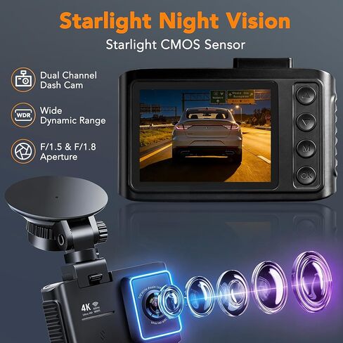 4K Dash Cam Front and Rear, STARVIS 2 Night Vision, Free 64GB Card, 5GHz WiFi with App, Built-in GPS, Dash Camera for Cars 170° Wide Angle, 3" IPS Screen, Loop Recording, 24H Parking Monitor in Saudi Arabia