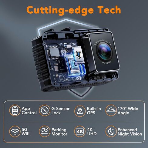 4K Dash Cam Front and Rear, STARVIS 2 Night Vision, Free 64GB Card, 5GHz WiFi with App, Built-in GPS, Dash Camera for Cars 170° Wide Angle, 3" IPS Screen, Loop Recording, 24H Parking Monitor in Saudi Arabia