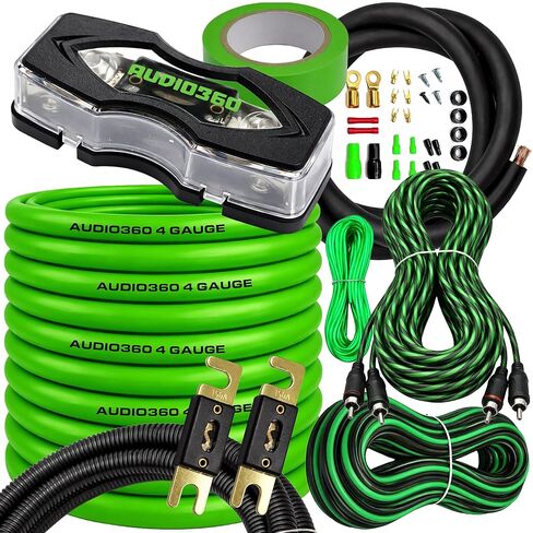 مجموعة أسلاك مضخم الصوت AD4CXL - كابل طاقة True Spec 4 AWG، حامل مصهر ANL مع مصهر 150 أمبير و200 أمبير، وسلك RCA بطول 17 قدمًا، وسلك أرضي، ومكبر صوت - مجموعة تثبيت كاملة للسيارة والمركبات الترفيهية in Kuwait