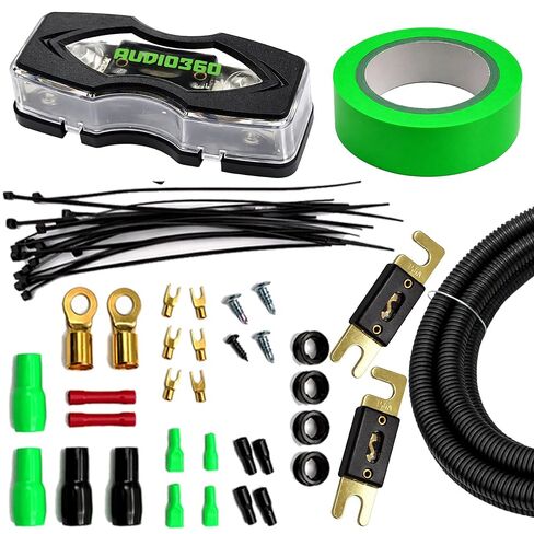 مجموعة أسلاك مضخم الصوت AD4CXL - كابل طاقة True Spec 4 AWG، حامل مصهر ANL مع مصهر 150 أمبير و200 أمبير، وسلك RCA بطول 17 قدمًا، وسلك أرضي، ومكبر صوت - مجموعة تثبيت كاملة للسيارة والمركبات الترفيهية in Kuwait