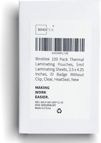 Binditek Thermal Laminating Pouches, 5mil Laminating Sheets, 2.5 x 4.25 Inches, ID Badge Without Clip, Ultra Clear, 200 Pack in Saudi Arabia