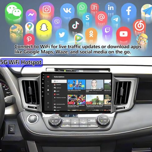 ستيريو راديو السيارة لتويوتا RAV4 2013-2018: 8-Core 4GB+64GB 10.2 بوصة تعمل باللمس Android 15 Head Unit مع Carplay اللاسلكي Android Auto Bluetooth GPS Navigation 5G WiFi in Kuwait