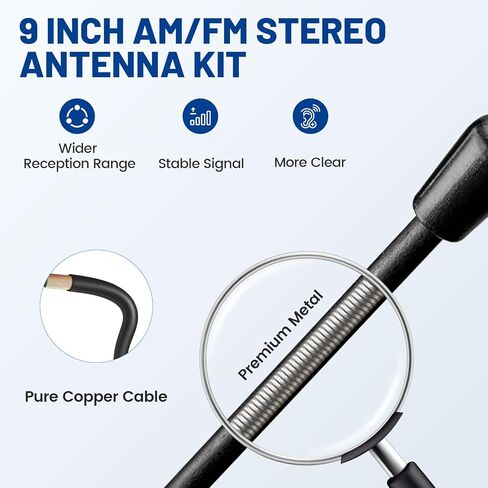 Anina 23cm (9 Inch) AM/FM Universal Short Antenna for Car Truck Motorcycle Boat, M6 Screw Top/Side Mount Replacement Radio Aerial Mast with 60° Adjustable Base & 2M Cable, Black in Saudi Arabia