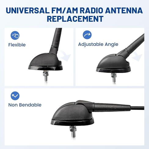 Anina 23cm (9 Inch) AM/FM Universal Short Antenna for Car Truck Motorcycle Boat, M6 Screw Top/Side Mount Replacement Radio Aerial Mast with 60° Adjustable Base & 2M Cable, Black in Saudi Arabia