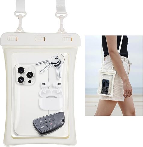 Large Waterproof Phone Pouch 10 IN, IPX8 Waterproof Phone Case for Cellphone with Adjustable Lanyard, Dry Bag, Floating Beach Bag Water Protector Pouch for Cruise Vacation Ship Essentials (White) in Saudi Arabia