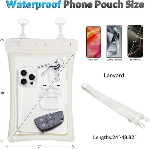 Large Waterproof Phone Pouch 10 IN, IPX8 Waterproof Phone Case for Cellphone with Adjustable Lanyard, Dry Bag, Floating Beach Bag Water Protector Pouch for Cruise Vacation Ship Essentials (White) in Saudi Arabia