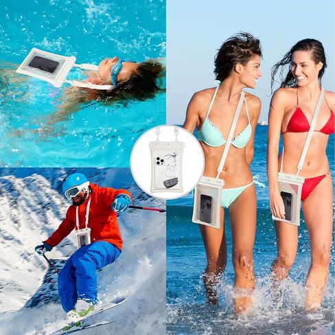 Large Waterproof Phone Pouch 10 IN, IPX8 Waterproof Phone Case for Cellphone with Adjustable Lanyard, Dry Bag, Floating Beach Bag Water Protector Pouch for Cruise Vacation Ship Essentials (White) in Saudi Arabia
