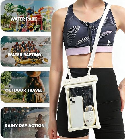 Large Waterproof Phone Pouch 10 IN, IPX8 Waterproof Phone Case for Cellphone with Adjustable Lanyard, Dry Bag, Floating Beach Bag Water Protector Pouch for Cruise Vacation Ship Essentials (White) in Saudi Arabia