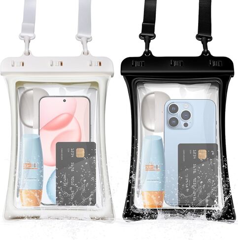 2 Pcs Floating Waterproof Phone Pouch Up to 10", IPX8 Cell Phone Dry Bag for iPhone 17 16 15 Pro Max Galaxy S25 S24 S23 Ultra, Adjustable Widening Lanyard, Beach Cruise Travel Essentials in Saudi Arabia