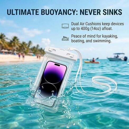 [2 Pack] Universal Floating Waterproof Phone Pouch, IP68 Water Proof Case for All Phones with Detachable Lanyard - Perfect Beach Cruise Essentials for iPhone 16 15 14 Pro Max, Galaxy S25 in Saudi Arabia