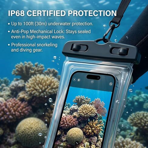 [2 Pack] Universal Floating Waterproof Phone Pouch, IP68 Water Proof Case for All Phones with Detachable Lanyard - Perfect Beach Cruise Essentials for iPhone 16 15 14 Pro Max, Galaxy S25 in Saudi Arabia