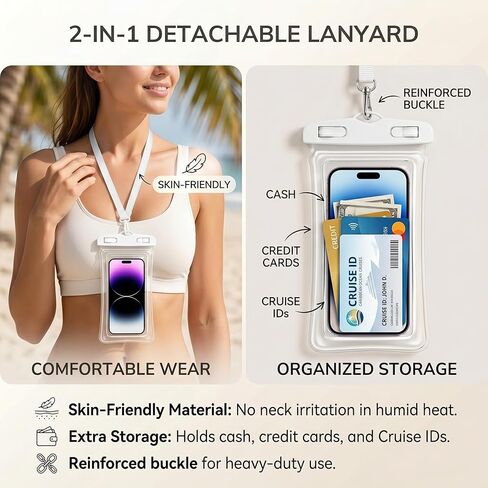 [2 Pack] Universal Floating Waterproof Phone Pouch, IP68 Water Proof Case for All Phones with Detachable Lanyard - Perfect Beach Cruise Essentials for iPhone 16 15 14 Pro Max, Galaxy S25 in Saudi Arabia
