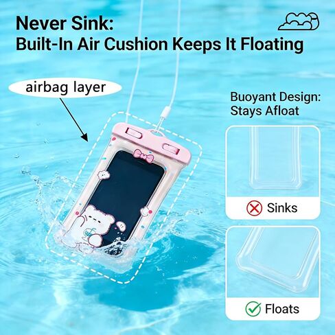 Pink Floating Waterproof Phone Pouch Ipx8 Case for iPhone 17 16 15 14 Pro Max Cell Dry Bag Beach Cruise Essentials Touch Screen Lanyard Included Fits up to 7.5 Inches (Pack of 1) in Saudi Arabia