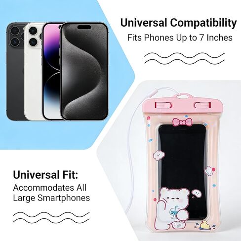 Pink Floating Waterproof Phone Pouch Ipx8 Case for iPhone 17 16 15 14 Pro Max Cell Dry Bag Beach Cruise Essentials Touch Screen Lanyard Included Fits up to 7.5 Inches (Pack of 1) in Saudi Arabia