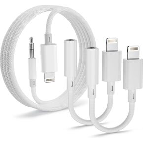 محول صوت لايتنينج إلى 3.5 ملم 2 حزمة وكابل Aux بطول 4 أقدام، محول Hi-Fi Lightning إلى مقبس سماعة الرأس وسلك Aux متوافق مع iPhone 14 13 12 11 XS XR X 8 7، ستيريو السيارة، سماعات الرأس، مكبر الصوت in Kuwait