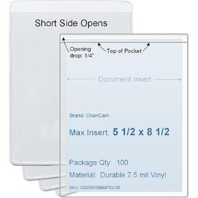 5 1/2 x 8 1/2 Vinyl Plastic Sleeve, Set of 100, Short Side Opening, Durable 7.5 mil Crystal Clear Vinyl in Saudi Arabia