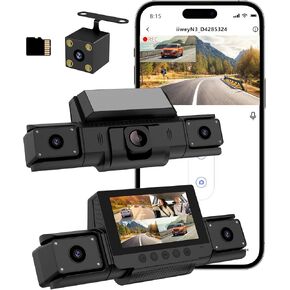 4 Channel 360 Dash Cam Front and Rear Inside & Left Right for Cars, 1080P with GPS 2.4GHz WiFi & APP Control, IR Night Vision, WDR, G-Sensor,Loop Recording, 24H Parking Mode,32GB Card for Taxi in Saudi Arabia