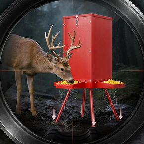 60-80lbs Deer Feeder,Red Waterproof and Anti-Corrosion Coating Gravity Deer Feeders with 4 Feeding Tray and 4-Leg Stand Reinforced,Deer Corn Duty Metal Game Feeder for Deers and Wildlife in Saudi Arabia