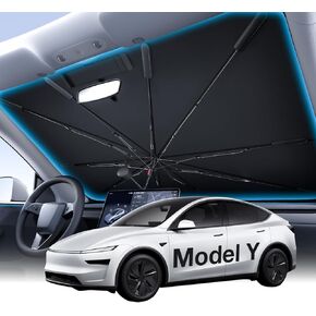مظلة ظل الشمس للزجاج الأمامي من Wigoo لطراز Tesla Y [حجب الشمس بنسبة 100%، نسيج تبريد الثلج] عزل حراري عاكس، مظلة شمسية للنافذة الأمامية قابلة للطي لطراز Tesla Y 2020-2026 (العرعر) in Kuwait
